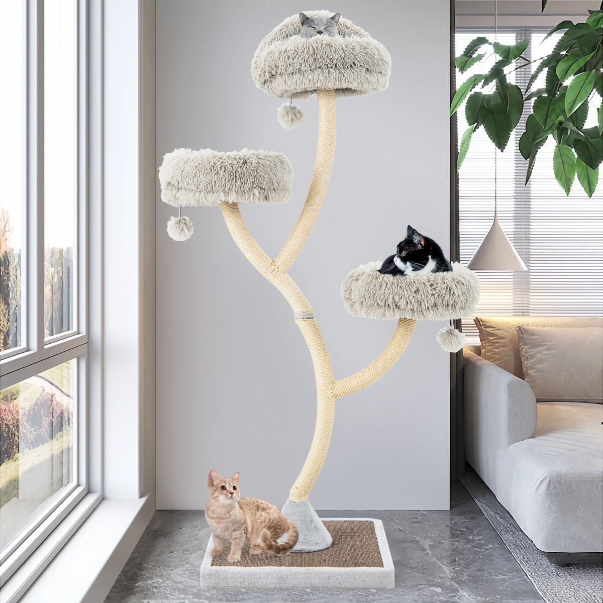Albero per Gatti Alto 178Cm Con Telaio in Metallo Pali E Tavoletta Tiragraffi in Sisal, Torre per Gatti 2 Colori