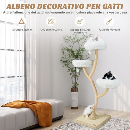 Albero per Gatti Alto 178Cm Con Telaio in Metallo Pali E Tavoletta Tiragraffi in Sisal, Torre per Gatti 2 Colori