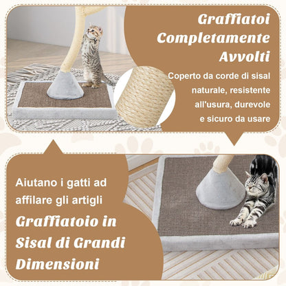 Albero per Gatti Alto 178Cm Con Telaio in Metallo Pali E Tavoletta Tiragraffi in Sisal, Torre per Gatti 2 Colori