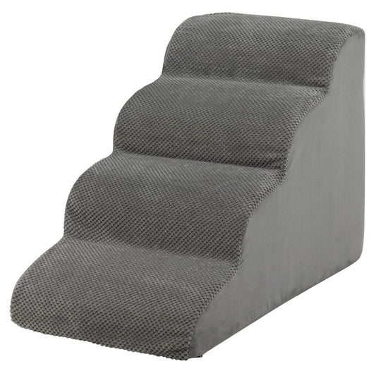 Rampa per Cani Con 4 Scalini in Schiuma Con Copertura Lavabile, Gradini Antiscivolo per Animali Domestici Grigio