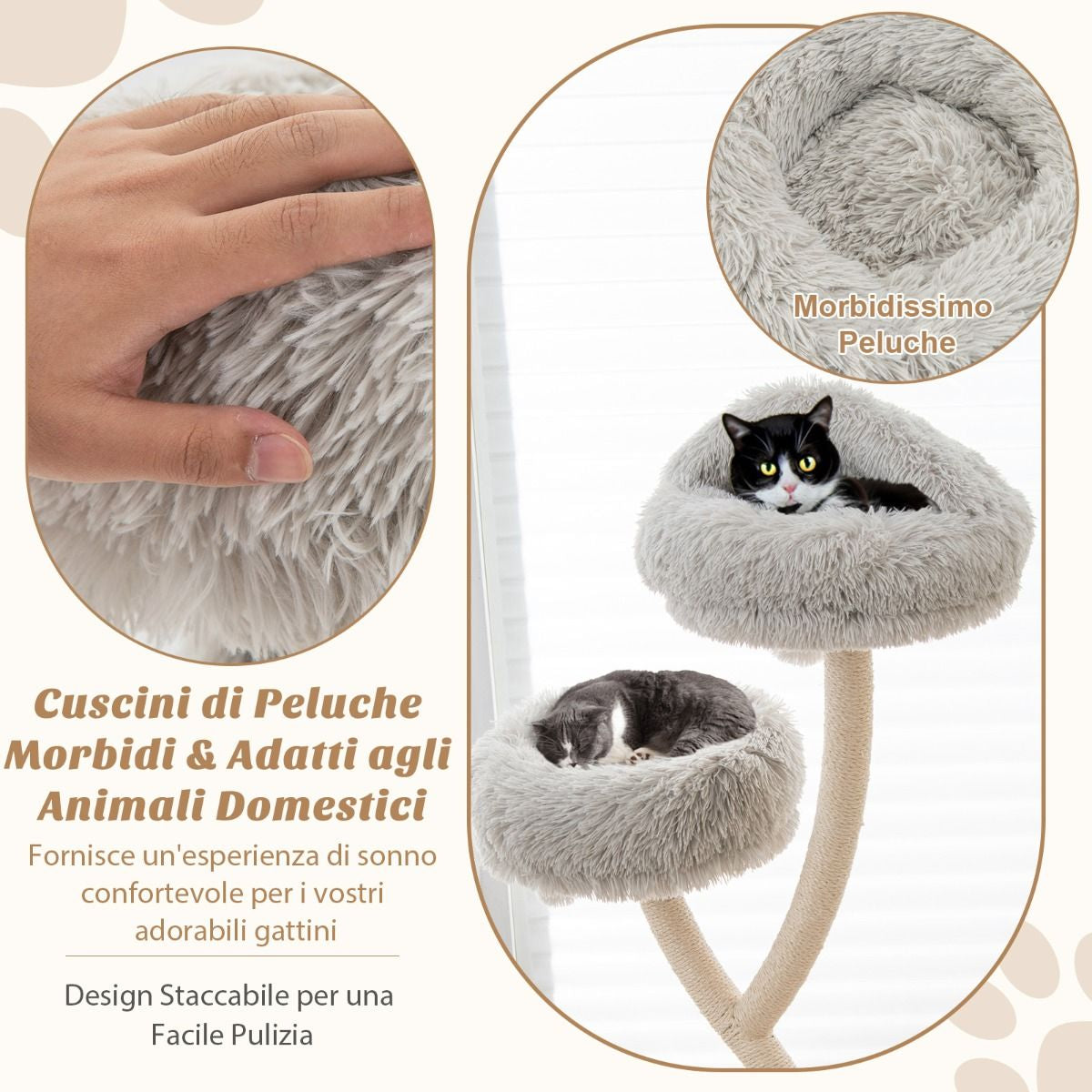 Albero per Gatti Alto 178Cm Con Telaio in Metallo Pali E Tavoletta Tiragraffi in Sisal, Torre per Gatti 2 Colori
