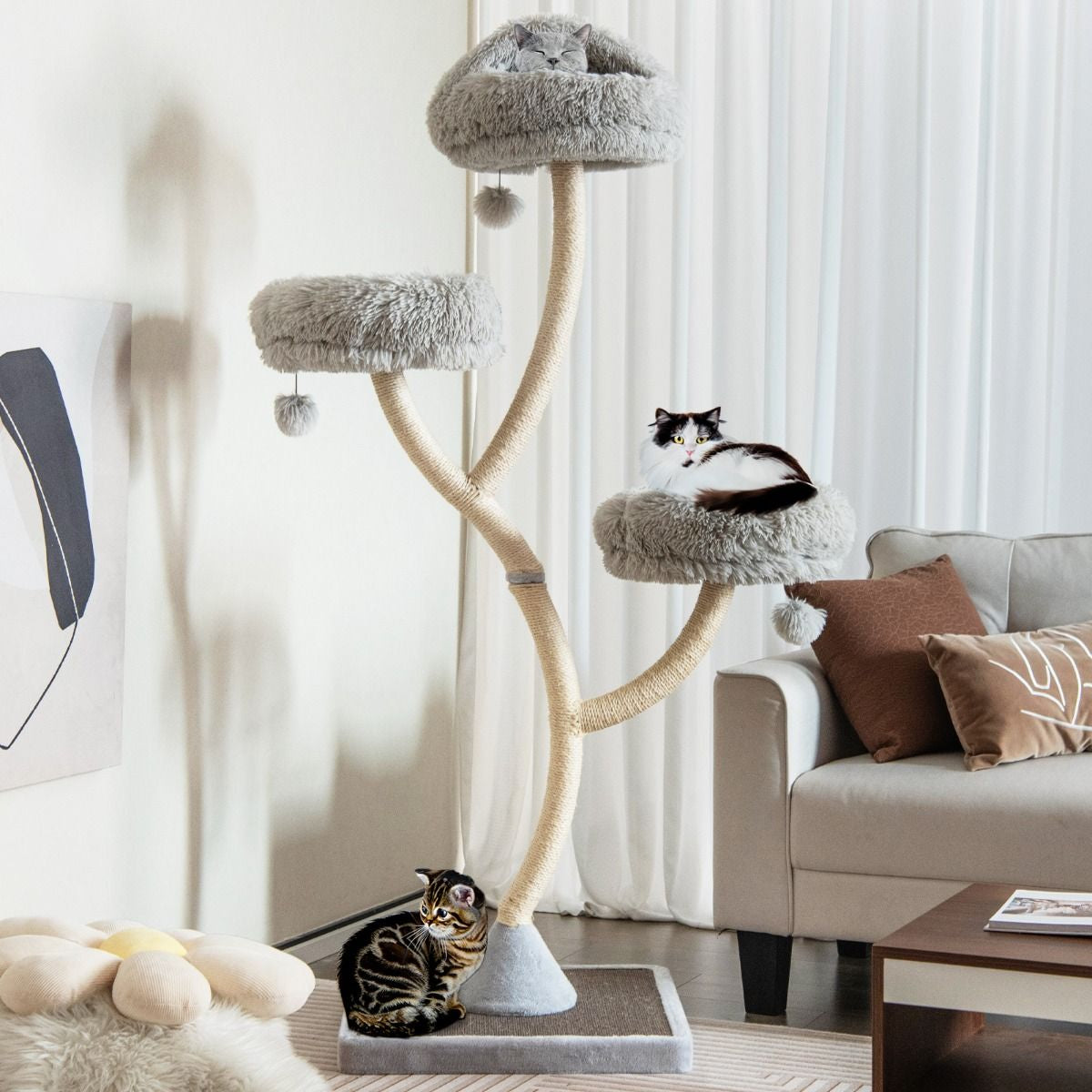 Albero per Gatti Alto 178Cm Con Telaio in Metallo Pali E Tavoletta Tiragraffi in Sisal, Torre per Gatti 2 Colori