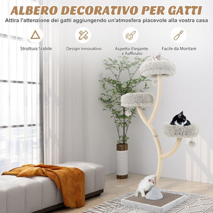 Albero per Gatti Alto 178Cm Con Telaio in Metallo Pali E Tavoletta Tiragraffi in Sisal, Torre per Gatti 2 Colori